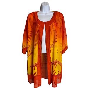 Vintage‎ KIRPA Womens Sunburst Print Kimono Jacket Sz 1X Sequins Sheer Bold Boho